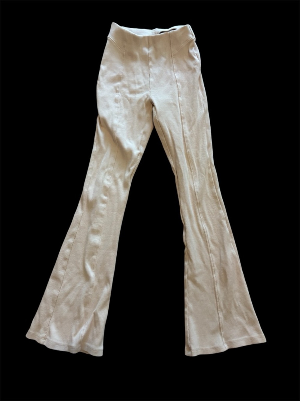 Zara Cream Flared ribbed Knit High-Rise pants stretch juniors  13-14